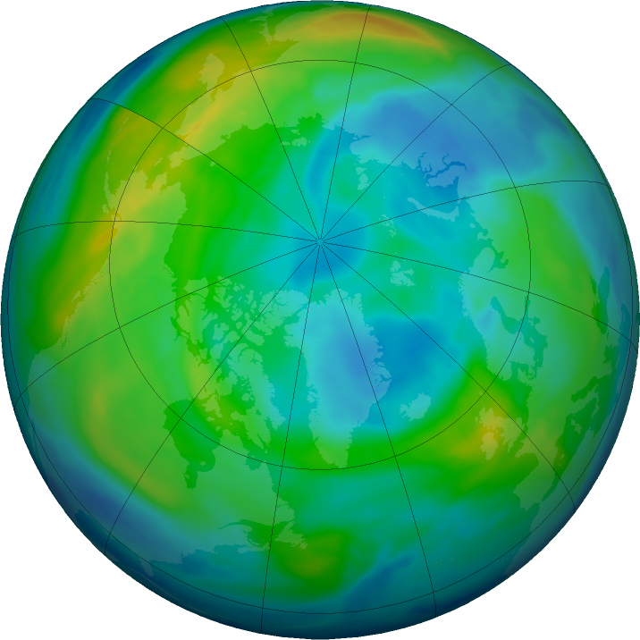 Arctic ozone map for 09 November 2023